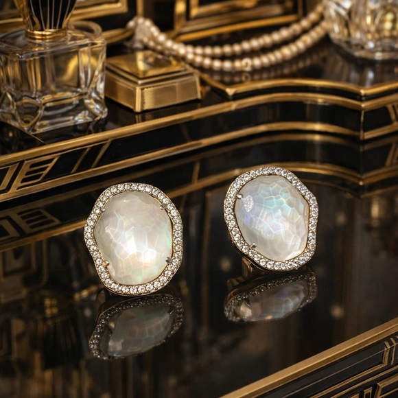 Nadri Jewelry - Nadri Sterling Silver 925 Mother of Pearl Halo Stud Earrings | Art Deco Inspired